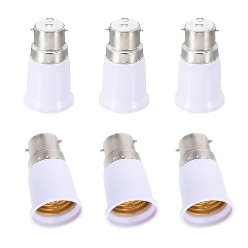 6 Pièces Adaptateur B22 à E27, Convertisseur Douille Baïonnette B22 to E27, Compatible avec Ampoules LED, Incandescentes, Adaptateur Culot Douille, Halogènes et...