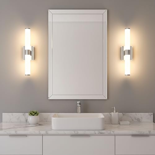 Image of 20 Inch LED Vanity Light Bar with Motion Sensor, Dual LED Source | 4 Lighting Modes (incl. Night Light) | 3000K Warm White, Dimmable, CRI 90+, 1040LM, ETL Listed (Chrome)