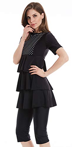 ShuoBeiter Modest Bademode Damen Islamischen Bescheidene Rüschen Kurzarm Swimwear (N1, Int’l 5XL)-6