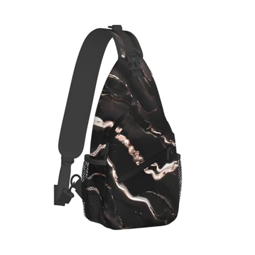 Mochila Crossbody MyPiky Negra con Estampado Rosa Dorado Mármol miniatura 2