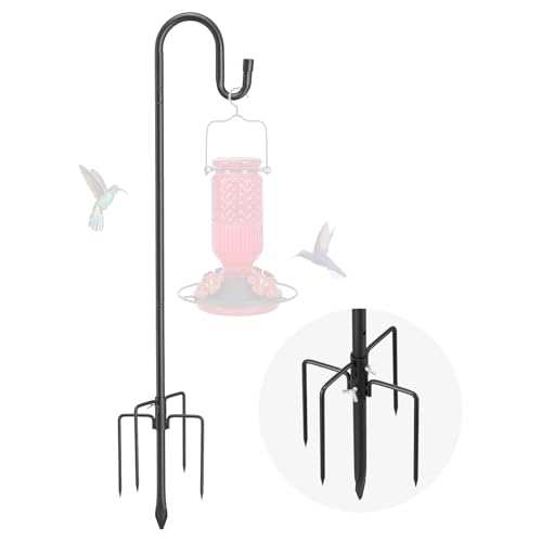 Bird Feeder Pole for Outdoor, Thick Shepherds Hook for Hummingbird Feeder Heavy Duty, 78 inch Adjustable Garden Hanger Stand with 5-Prong Base Hanging Plant Basket Lantern Wind Chime Decor., Anti-Rust