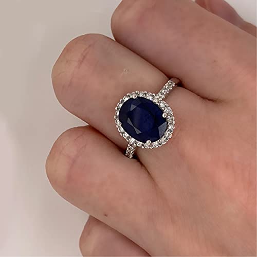 3.5 Carat Diamond With Blue Sapphire Oval Cut Bridal Enagagement Rings For Women 14K White Gold Anniversary And Wedding Prong Setting (Centre Gemstone 3 ctw,Clarity I2,Color HI)4