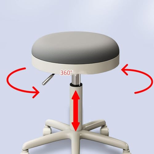 Taburete giratorio giratorio de 360° con ruedas, altura ajustable, perfecto para salón, taller, belleza, peluquería, laboratorio, taburete móvil para mayor comodidad y comodidad