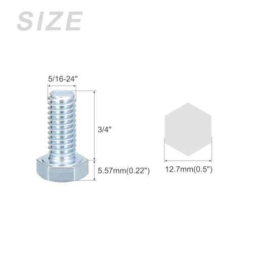 Image of METALLIXITY Hex Bolts (5 /16-24x3 /4) 12Pcs, Carbon Steel Zinc Plated Fully Threaded, UNF Fine Thread Hex Head Screw Bolt - for Furniture Repair, Silver