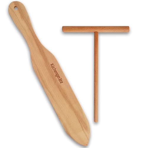 Kuchengerate 5" Inch Crepe Spreader Stick & Spatula Turner - Set of 2 - Handmade Natural Beechwood Spatula Spreader - (12" Crepe Spatula - 5" Spreader Stick) - Crepe Breakfast Maker - Best Gift Idea