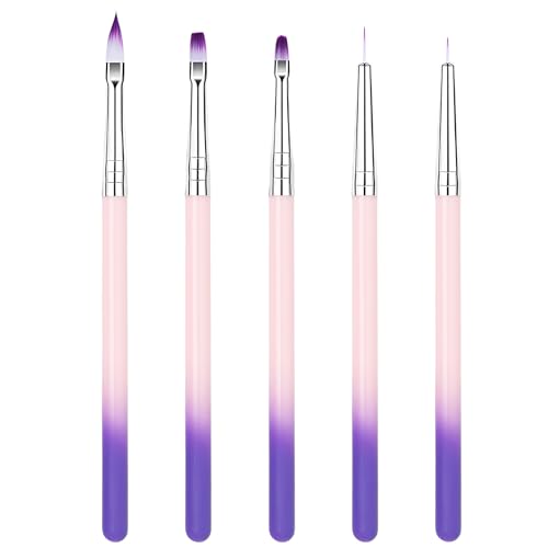 Lokaloka 5 Pièces Pinceau Nail Art Ongles Gel Professionnel, Pinceaux Plats Ovales Construction UV Set Fin Rond Liner Acrylique Plat pour Vernis Semi Permanent Ongle Peinture Manucure