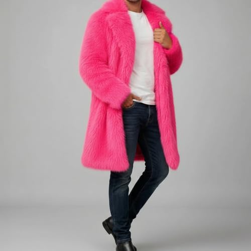 Image of Lisa Colly Mens Faux Fur Coat Jacket Winter Overcoat | Men's Faux Fur Long Jacket, Long Sleeve, Fluffy Warm, Winter Parka Coat