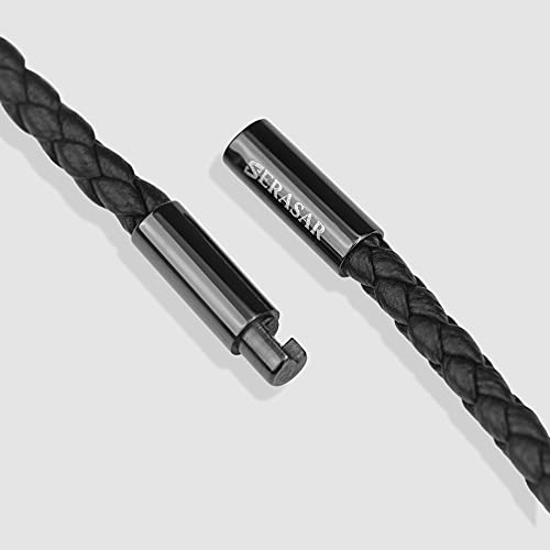 Serasar Mens Leather Chain Leather Necklace With Pendant - 60Cm Black - Leather Cord Chain With Mens Jewelry Box - Genuine Leather - Mens Gift - Mens Leather Necklace #TOP4