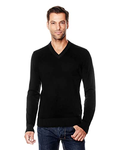 Vincenzo Boretti Jersey de Invierno para Hombre, con Cuello de Pico Acanalado, Entallado/Slim fit Negro S Cover