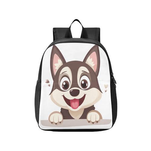 RunningBear Happy Husky Puppy Dog White Kids Backpack for Boys Girls Lightweight Daypack for Students Elementary