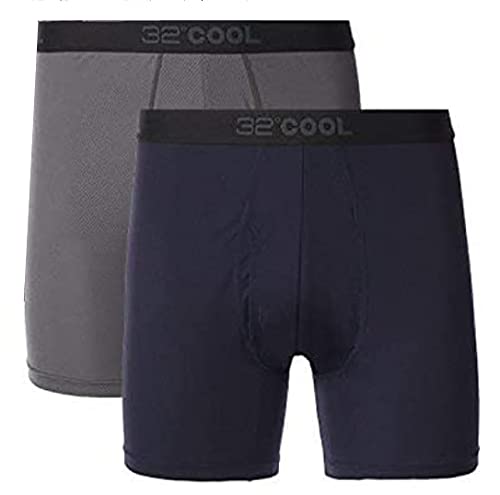 32 Degrees Cool Men's 3-Pack Comfort Mesh Boxer Brief (Navy/Navy/Charcoal, Medium)