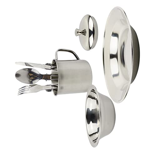 ifundom Stainless Steel Portable Camping Cookware Set 1-2 Person Picnic Camping Cutlery Compact Outdoor Dinnerware Supplies Kit