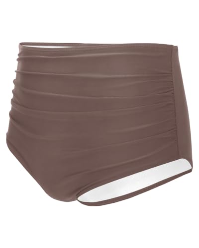 Image of Tempt Me Women High Waisted Bikini Bottom Retro Ruched Swim Bottom Shirred Tankinis Brief