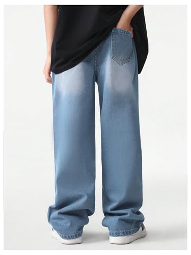 Verdusa Boy's Loose Straight Leg Jeans Casual Denim Pants Long Trousers Blue 10Y2