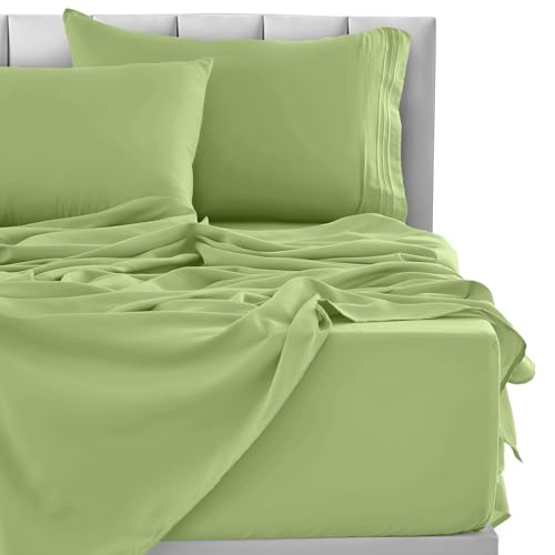 LUX Décor Twin XL Sheet Set - 3 Piece Ultra-Soft Microfiber Bed Sheets with Flat Sheet, 16 Inches Deep Pocket Fitted Sheet & Pillowcase, Cooling & Breathable, Hotel Luxury, Oeko-TEX - Green