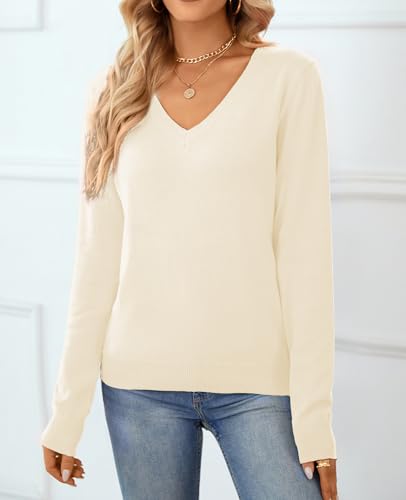 Image of QUALFORT Women's 100% Cotton Sweater, Basic Lightweight Long Sleeve Pullover