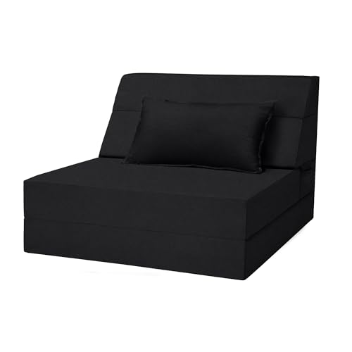 Youtanic Sofá cama plegable 5 en 1, silla convertible de tamaño individual con almohada, futón de espuma viscoelástica, colchón lavable de tela de terciopelo para sala de estar, dormitorio, invitados,