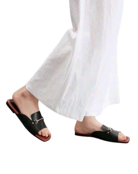 Flat Sandals for Women – Stylish Canvas Slip-On Flats with Durable TPR Sole, Comfortable One Toe Design, Lightweight Daily for Women Black 7-picture-21