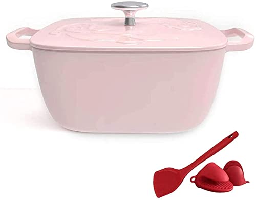 Ceramic Cooking Pot Healthy Pot Cooking Pot Casseroles Enameled Casserole Square Braiser Cast Iron Cookware with Stainless-Steel Knob Nonstick Dutch Oven for Cooking and Baking Pink