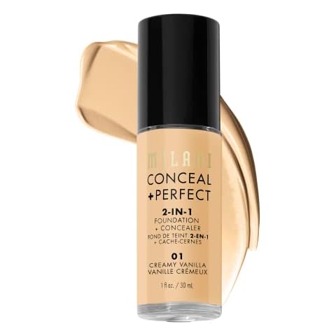 Milani Conceal + Perfect 2-in-1 Foundation + Concealer - Creamy Vanilla (1 Fl. Oz.) Cruelty-Free Liquid Foundation - Cover Under-Eye Circles, Blemishes & Skin Discoloration for a Flawless Complexion Cover