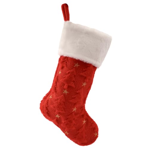 Christmas Stocking, red Sock has a Christmas Tree Shape., Plush White Cuff, 20 Inch Holiday Decor,...