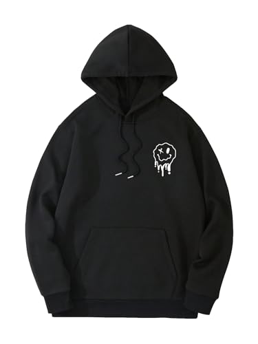 WDIRARA Men's Cartoon Graphic Print Drawstring Long Sleeve Thermal Hoodie Pocket Sweatshirt Pullovers