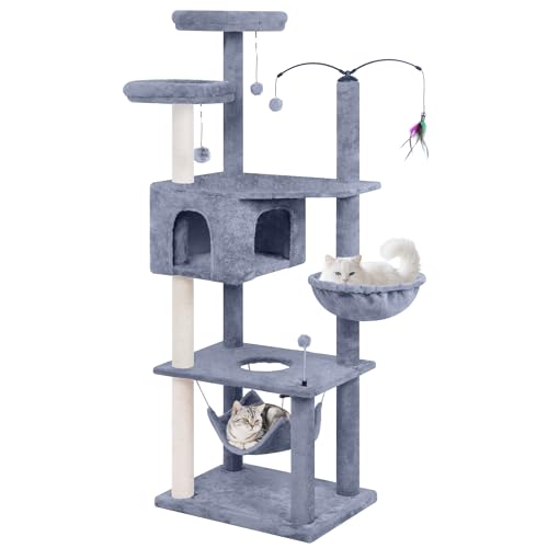 Árbol para gatos AIWIKIDE 57 pulgadas con hamacas y juguete miniatura 1