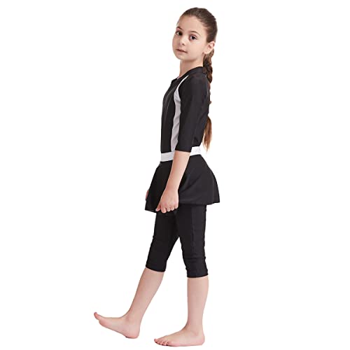 Girl Burkini Swimsuits Modest Muslim Islamic Long Sleeve Rash Guard Full Cover Top Skirted Swim Capris ​Swimwear Set4