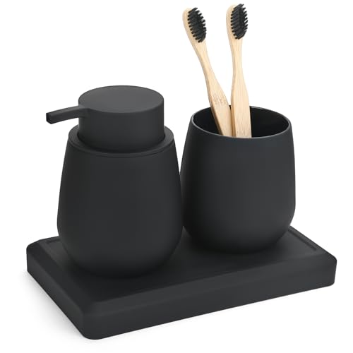 DAHACIS Black Bathroom Accessories Set, Modern 3 Pcs Bathroom Essentials - Soap Dispenser...