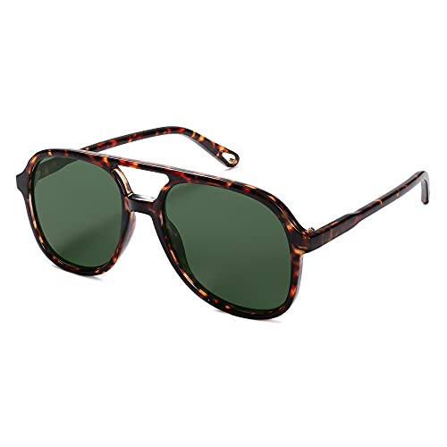 SOJOS Retro Polarized Aviator Sunglasses Womens Mens Classic 80s 90s Vintage Trendy Square Aviators SJ2174, Brown Tortoise/Dark Green