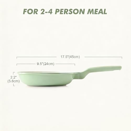 Image of SENSARTE Nonstick Ceramic Frying Pan 9.5-Inch, Healthy Non Toxic Skillet, Induction Compatible Omelet Pan with Heat Resistant Handle, PFAS-Free, Mint Green