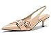 Coutgo Womens Slingback Kitten Heels Closed Pointed Toe Pumps Studded Buckle Strap Party Dress Shoes, Khaki, Size 7.5
