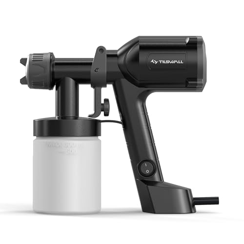 Tilswall Paint Sprayer, Ultra-Light Electric Hvlp Spray Gun with 20 fl oz Detachable Cup, 2 Nozzles & 3 Patterns, Perfect for Furniture, Cabinets, Fen