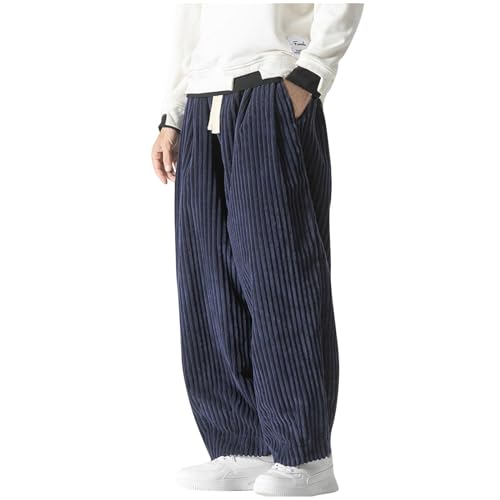 Finelylove Baggy Corduroy Pants Men Vintage Loose Fit Wide Leg Sweatpants Elastic Waist Long Trousers Heavyweight2