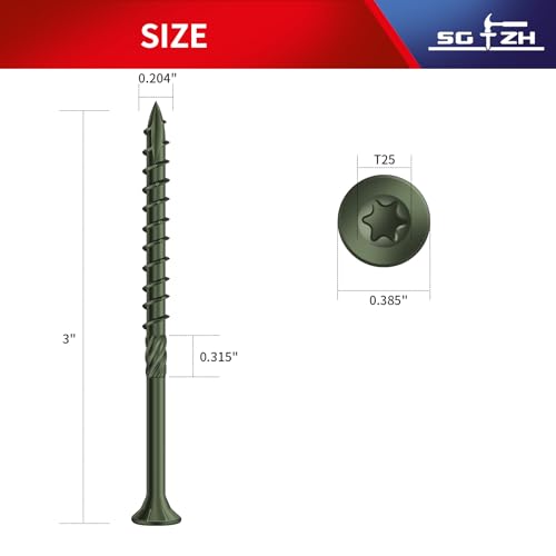 Image of #9 x 3 Inch Deck Screws (69Pcs) 1lb. Carbon Steel, Green, Flat Head, Rust Resistant epoxy Coated, with T25 Star Bit