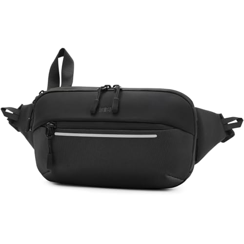 Huntvp Bauchtasche Herren Sport Hüfttasche Erweiterbare Gürteltasche Nylon Fanny Pack Multifunktional für Camping Wandern Reisen Outdoor Sport, Schwarz