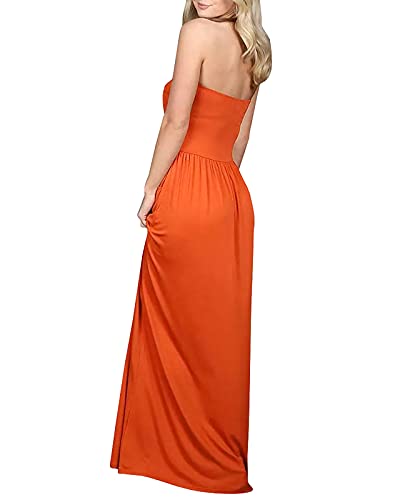 Image of Womens Off The Shoulder Maxi Dresses Summer Strapless Bandeau Long Dress with Pockets