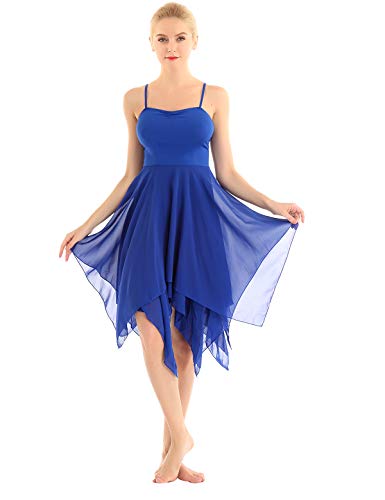 Inhzoy Women's Elegant Modern Lyrical Dance Costume Dresses Asymmetric High-Low Contemporary Dancing Dress Blue Small #TOP1