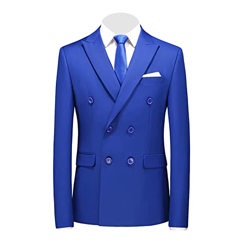 Men's Slim Fit Double Breasted Jacket Slim Fit Business Daily Prom Blazer Peak Lapel Groom Wedding Party Suit Coat (Blue 1,4X-Large)