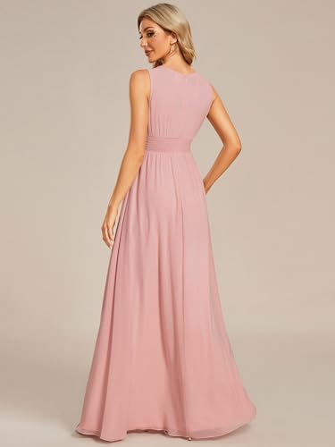 Image of Ever-Pretty Women's Chiffon Sleeveles Summer Formal Wedding Guest Dresses Ruched A Line Hollow Out Crew Neck Bridesmaid Dress