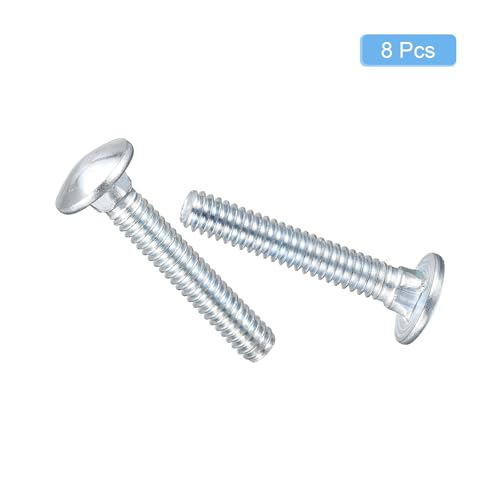 Image of uxcell 1 /4-20x1-1 /2 Carriage Bolt, 8pcs Round Head Square Neck Screws, Carbon Steel Zinc Plated, Fully Threaded, Silver