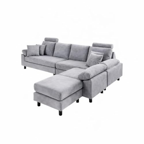 Image of Torque - Ferguson 6 Seater L Shape Sofa Set for Office (Grey) | Premium Fabric Interchangeable L Shape 6 Seater Sofa for Living Room Bedroom Furniture