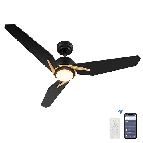 Smaair 48 Inch Smart Ceiling Fan With Light, Indoor Outdoor Ceiling Fan For Bedroom, Living Room, 3 Blade Dc Motor Ceiling Fan Compatible With Alexa/Google Assistant/Siri Shortcuts, Black/Gold #TOP19