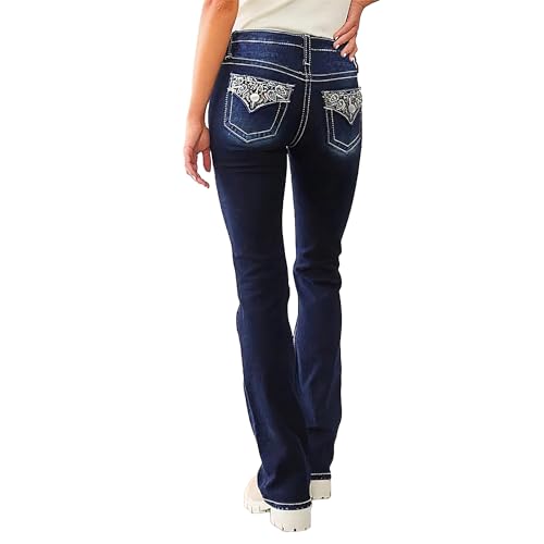 Pantete Women Stretch High Waist Bootcut Jeans Two Button Curvy Denim Pants2