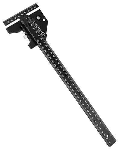 QWORK® T-Lineal für Holzarbeiten, Aluminiumlegierung, Tischler-Winkellineal, Holzbearbeitungsschreiber, 0-300mm