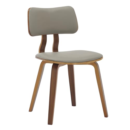 LeisureMod 5-Piece Round Dining Set, Walnut Wood Table and 4 Light Grey Leather Dining Chairs, Modern Kitchen and Home Furniture - Image 5