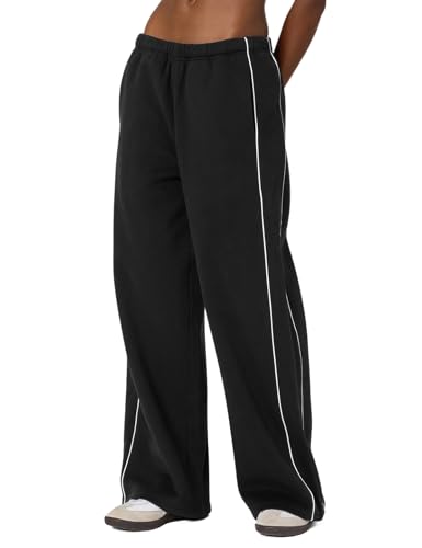 Recopilación de Chándales para Mujer que puedes comprar esta semana. 42 HeSaYep - Pantalones deportivos de invierno con forro polar y pierna ancha para mujer, térmicos, holgados, de pierna recta, con bolsillos, Negro -, M