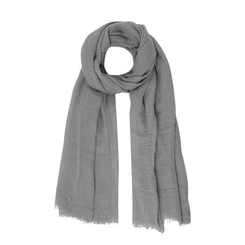 Nydotd Women Summer Cotton Linen Scarf Crinkle Long Beach Shawl Wrap hijab with Fringe (Light Grey 71 x 35 Inch)