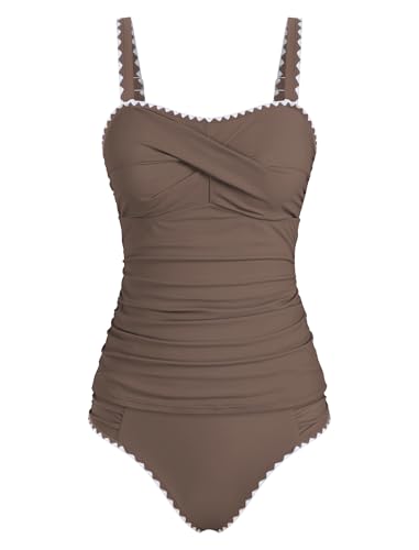 Image of ZAFUL Tankini Swimsuits for Women Tummy Control High Waisted Twist Front Ruched Two Piece Bathing Suit