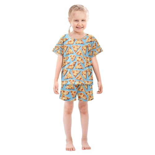 ALAZA Pizza on Blue Pajamas Set Short Sleeve Cotton Sleepwear Summer Pjs 2 Piece 5-14Y3